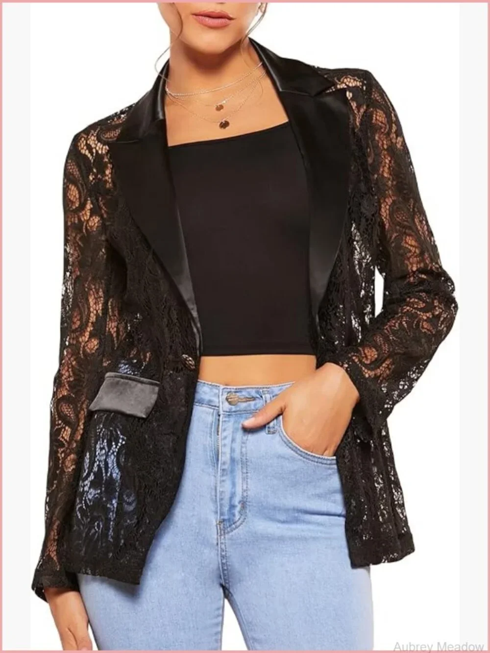 Lace Mesh Blazer Jacket Long Sleeve Lapel Neck Office Wear